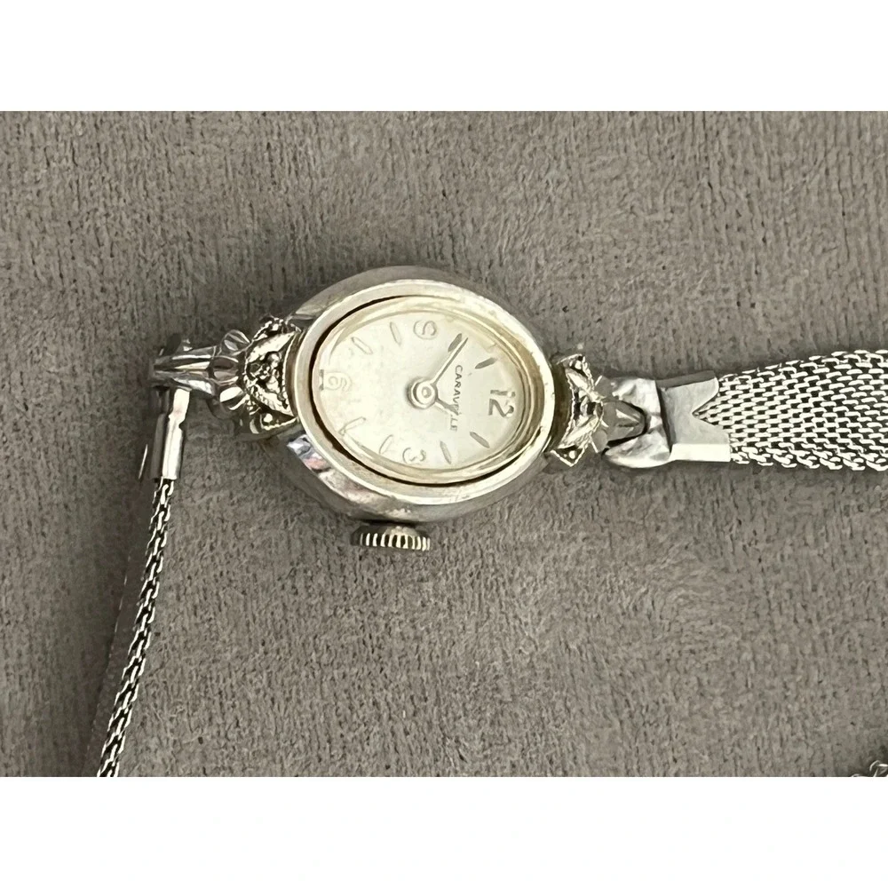 Vintage Caravelle Women Cocktail Watch‎ 10K RGP Bezel Stainless Steel Mesh Band